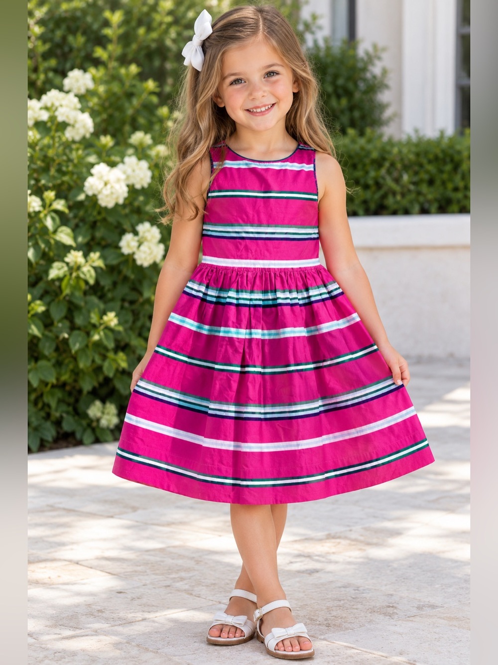 Piombo Pink Pleated Sundress Sleeveless Scoop Neck Casual